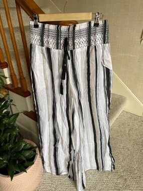 Violet Sky Cotton Boho High Waisted Striped Wide-Leg Beach Pants